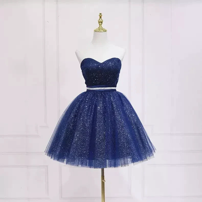 Cute Blue Shiny Short Homecoming Dress s47