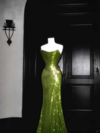 Unique Strapless Green Sequin Prom Dress Long Mermaid Evening Dress Y8659