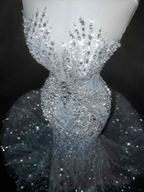 Romantic White Tulle Sequin Beaded Mermaid Wedding Dress,Long Prom Evening Dress  Y8667