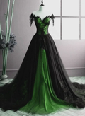 Unique Off The Shoulder Green A-line Sweetheart Tulle Long Party Dress Evening Dress Y7795