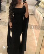 Elegant Black Square Neckline  Mermaid Evening Dress,Black Gala Dress  Y5557