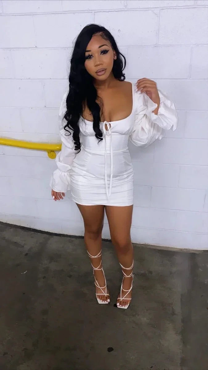 Solid Color Sweet Puff Sleeve Mini Dress White Homecoming Dress Y2225