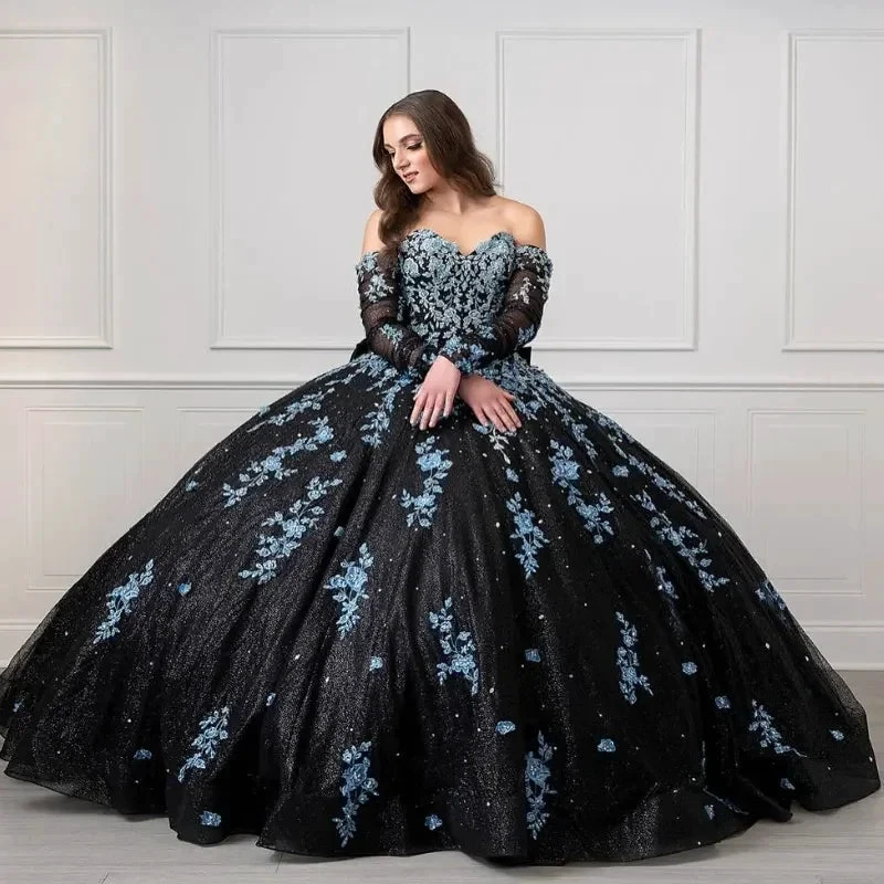 Unique Black and Light Blue Quinceanera Dress Princess Dress Sweet 16 Dress Ball Gown Y4319