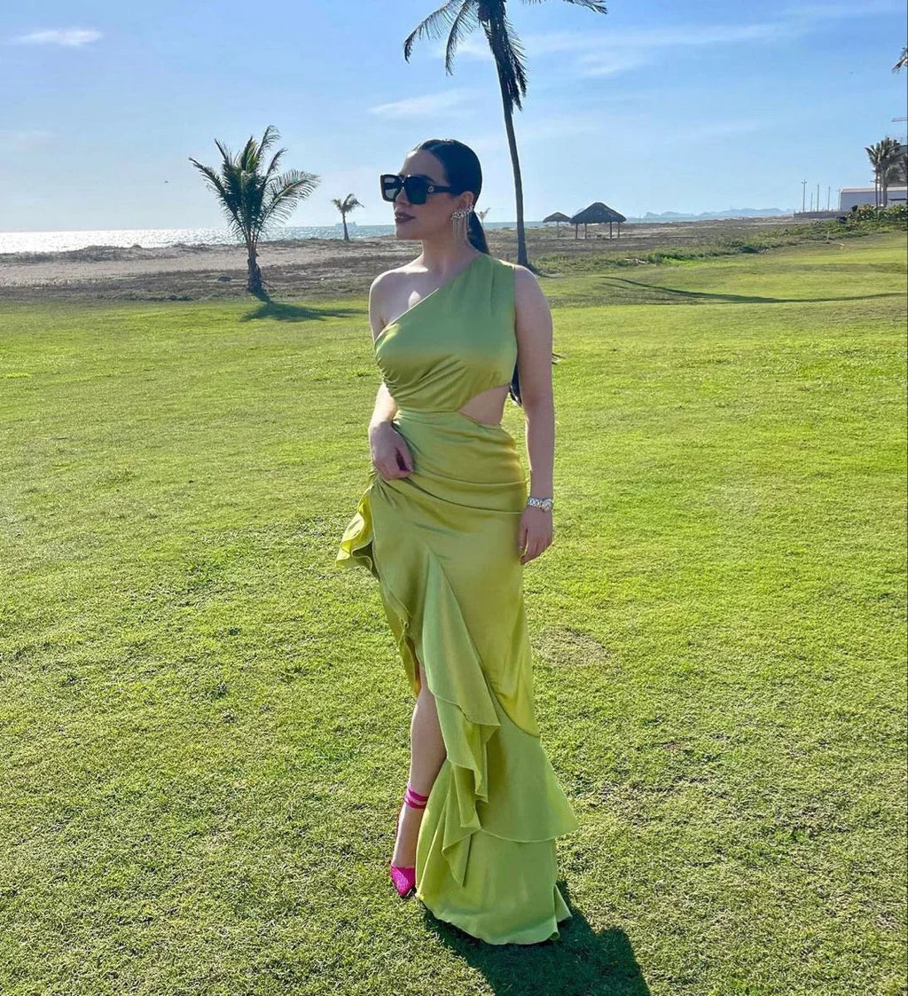 Green One Shoulder Irregular Hem Prom Dress Green Evening Dress Y5279