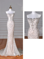 Sparkly Strapless Tulle Sequins Mermaid Prom Dress Long Evening Dress Y8616