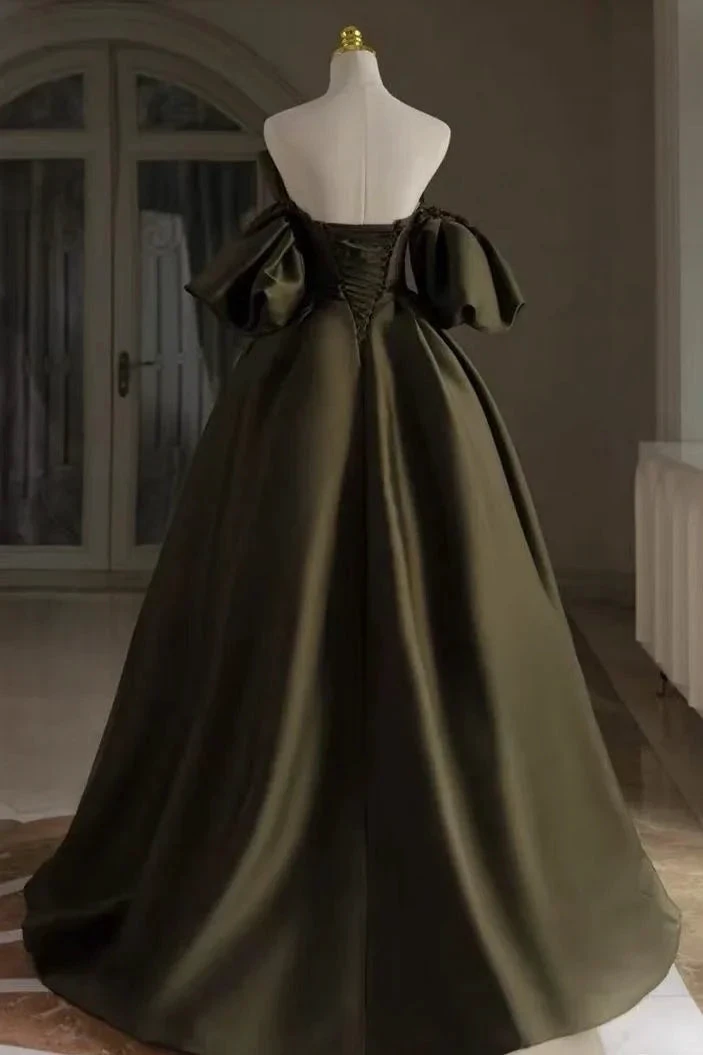 Satin Bridal Dress,Unique Wedding Dress,Army Green Bridal Dress Y6813