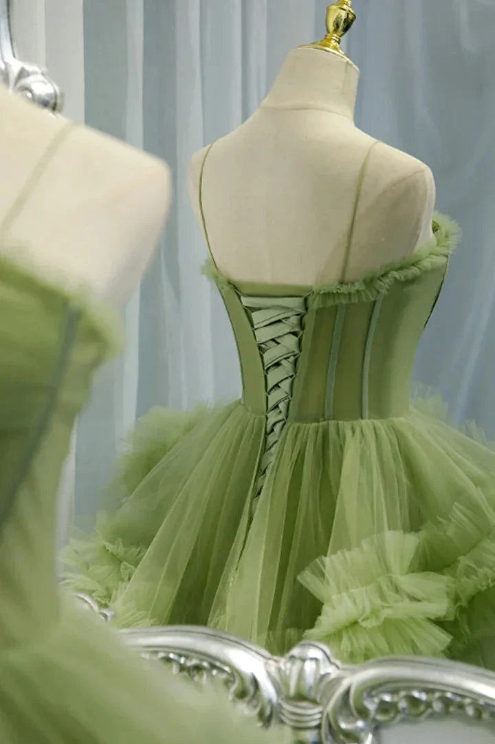 Green Tulle Long Prom Dresses, A-Line Formal Evening Dresses Y2029