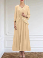A-line V-Neck Ankle-Length Chiffon Mother of the Bride Dress With Sequins Appliques Lace Beading