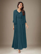 Plum A-Line Sequins Chiffon Dress