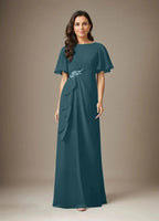 Dark Navy Sheath Beaded Chiffon Dress