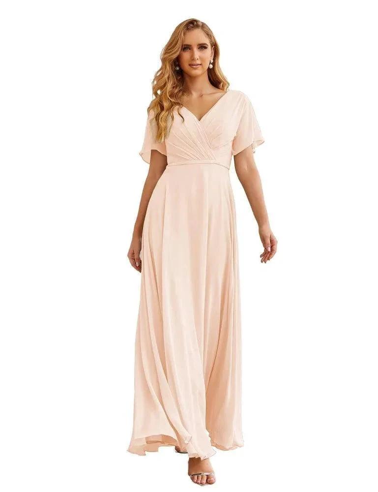 Numbersea Wrap V-Neck Chiffon Bridesmaid Dresses Long Formal Maxi Evening Gown for Wedding Guests  SEA28049