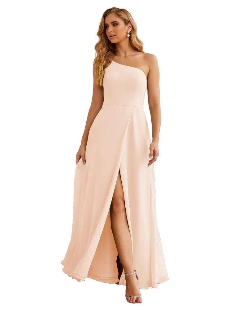 Numbersea One Shoulder Chiffon Bridesmaid Dresses Long Formal Homecoming Prom Gowns for Women Party Wedding Evening SEA28052