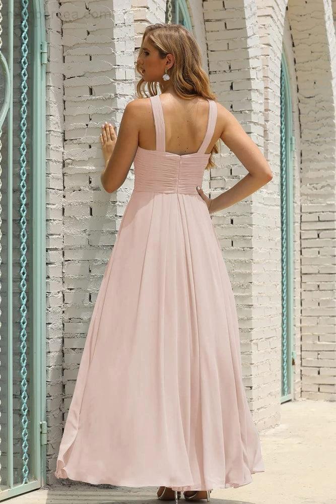 Numbersea Women Halter Chiffon Bridesmaid Dress A-line Long Formal Prom Gown SEA28015