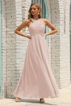 Numbersea Women Halter Chiffon Bridesmaid Dress A-line Long Formal Prom Gown SEA28015