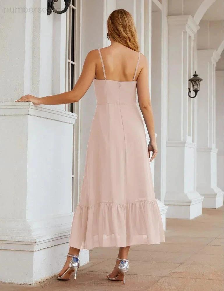 Numbersea  Spaghetti Strap Chiffon Bridesmaid Dress Ankle Length Formal A Line Cocktail Party Homecoming Dress for Juniors  SEA28028