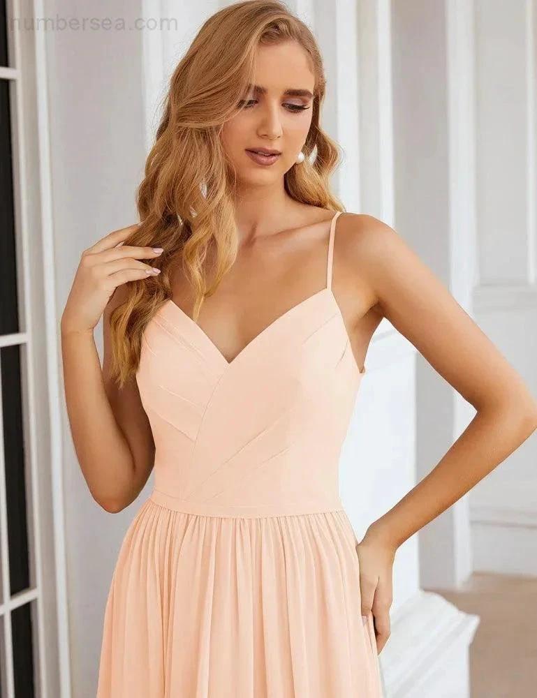 Numbersea Spaghetti Strap Bridesmaid Dresses Long Formal Party Prom Gowns 28060