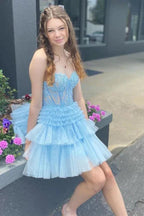 Appliques Strapless A-line Multi-Layers Pink Homecoming Dress PD502