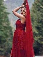 Applique Tulle Floor Length Dresses SYP131