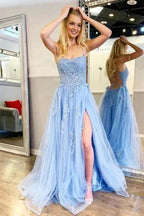 Yellow Prom Dress Appliqued With Slit SYP97