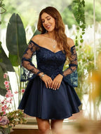 Satin Lace Long Sleeves Short/Mini Dresses SYH60