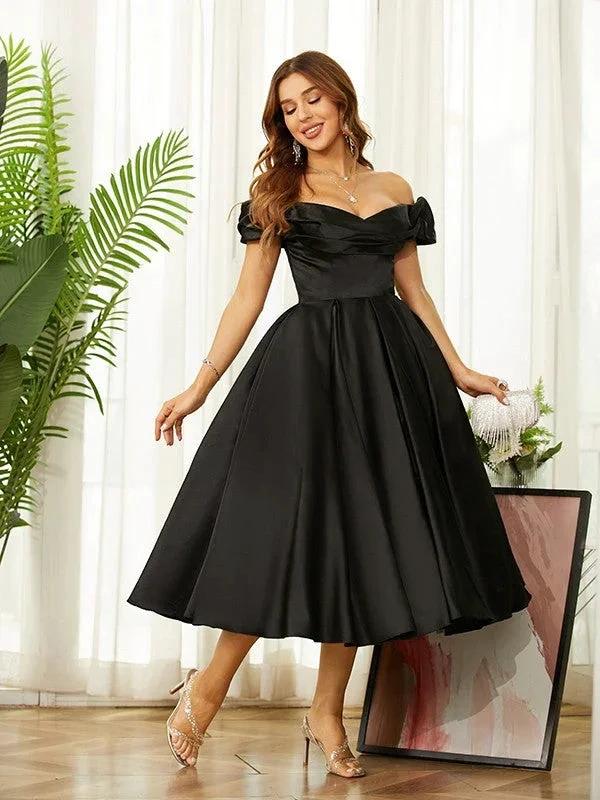 Homecoming Dresses Off the Shoulder Tea-Length Dresses SYH61
