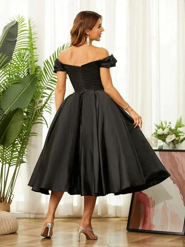 Homecoming Dresses Off the Shoulder Tea-Length Dresses SYH61