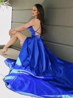 Satin Prom Dress | yellow prom dress | slit in prom dress SYP127