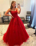Spaghetti Straps Tulle Sweep Train Dresses SYP125