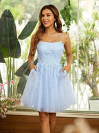 Knee Length Homecoming Dresses with Pockets Mini Dresses SYH49