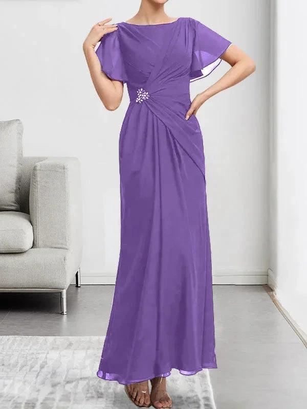 A-line Scoop Illusion Tea-Length Chiffon Lace Mother of the Bride Dress With Beading Sequins