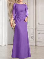 Sheath/Column Scoop Floor-Length Chiffon Mother of the Bride Dress With Pleated Beading