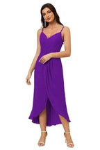 Numbersea Spaghetti Chiffon V Neck Bridesmaid Dress Mid-Length Slit Formal Prom Dress Homecoming Dress 2803