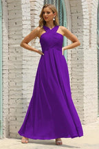 Numbersea Women Halter Chiffon Bridesmaid Dress A-line Long Formal Prom Gown SEA28015
