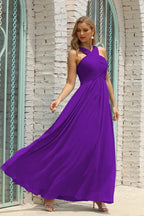 Numbersea Women Halter Chiffon Bridesmaid Dress A-line Long Formal Prom Gown SEA28015
