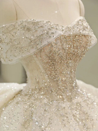 Off Shoulder Wedding Dresses, Large Trailing Princess Tail Dress, Backless White Wedding Dress Y6868