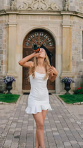 White Spaghetti Straps Graduation Dress White Homecoming Dress Y2986