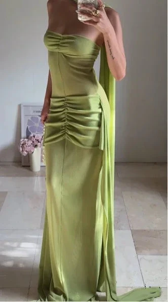 Unique Green Strapless Ruched Long Prom Dress Formal Evening Dress Y8505