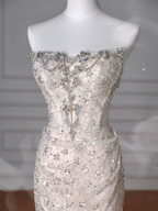 Sparkly Strapless Tulle Sequins Mermaid Prom Dress Long Evening Dress Y8616