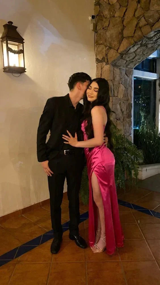 Charming Satin Mermaid Beaded Long Party Dress Slit Birthday Evening Dress Y7718