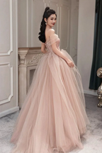 Pink Tulle Long Prom Dress Pink Evening Dress Y1825