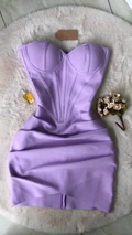 Lavender Strapless Draped Mini Bandage Dress Lavender Homecoming Dress Y4037