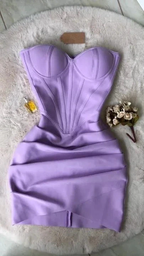 Lavender Strapless Draped Mini Bandage Dress Lavender Homecoming Dress Y4037