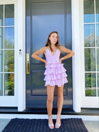 A-line V Neck Light Lavender Short Homecoming Dress Layered Cute Homecoming Dress Y2721