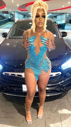 Sexy Blue Sleeveless Homecoming Dress 22nd Birthday Outfit Dress For Black Girls Y2239