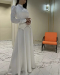 Chic White A-line Long Sleeve Evening Dress Unique Prom Gown Y6885
