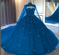 Sweetheart Neckline Tulle Lace Ball Gown With Cape Princess Dress Y673