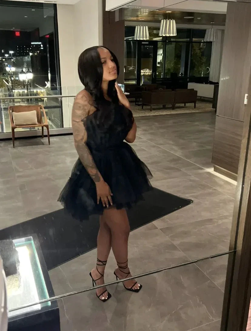 Black Tulle Party Dress Black Short Homecoming Dress Y4518