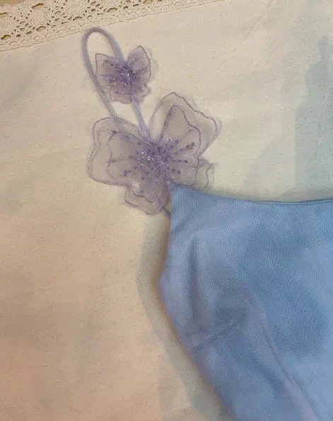 Lilac Tulle A Line Party Dress Straps Homecoming Dress With Flowers Y8143