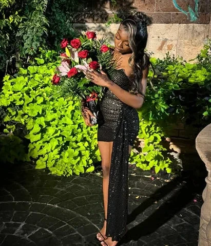 Chic Black Strapless Sheath Homecoming Dress Graduation Dress Y7926