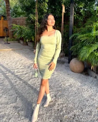 Cute Sage Green Short Homecoming Dress with Long Sleeves Sexy Party Dress Y1913